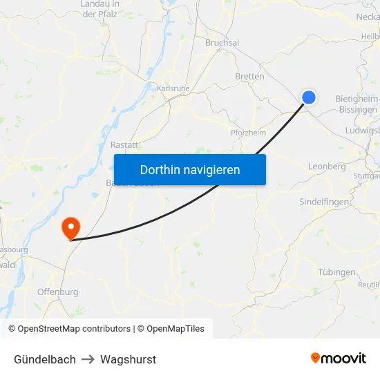 Gündelbach to Wagshurst map