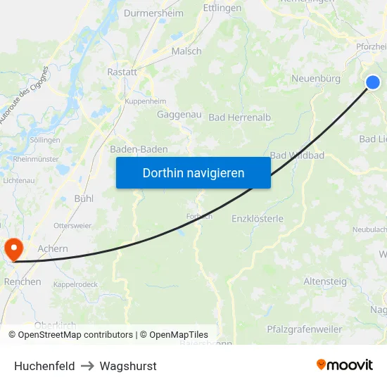 Huchenfeld to Wagshurst map