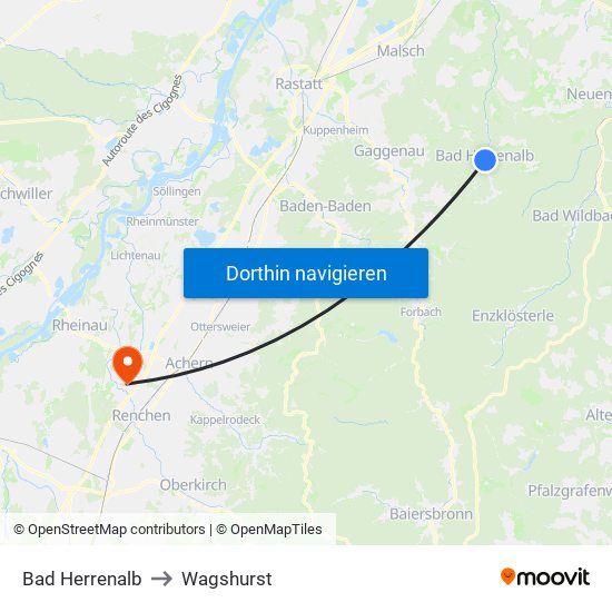 Bad Herrenalb to Wagshurst map