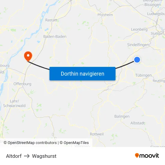 Altdorf to Wagshurst map