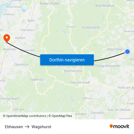 Ebhausen to Wagshurst map