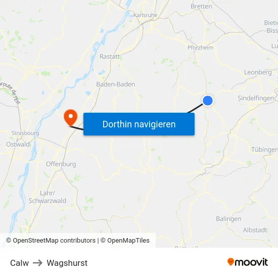 Calw to Wagshurst map