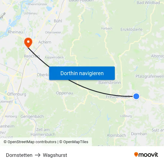 Dornstetten to Wagshurst map