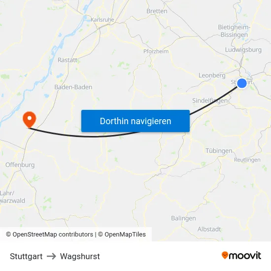 Stuttgart to Wagshurst map