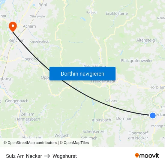 Sulz Am Neckar to Wagshurst map
