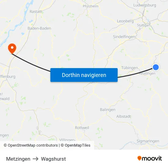 Metzingen to Wagshurst map