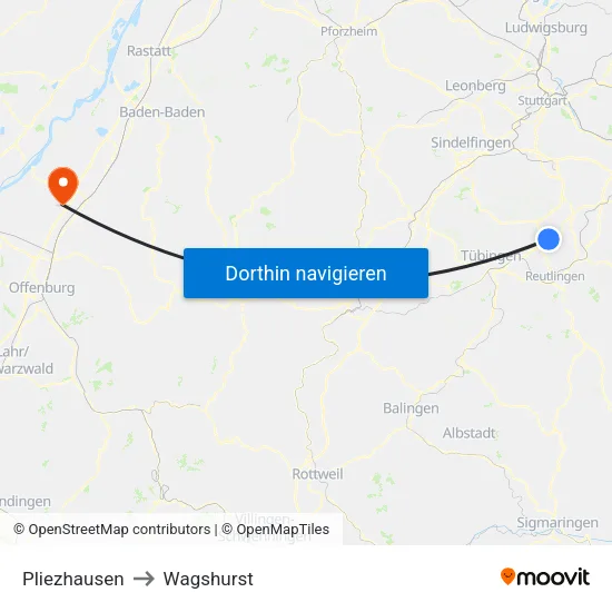 Pliezhausen to Wagshurst map
