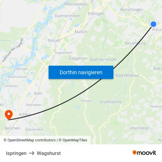 Ispringen to Wagshurst map