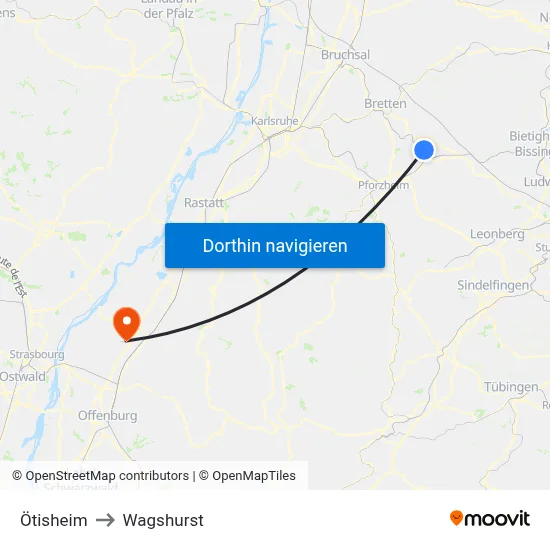 Ötisheim to Wagshurst map