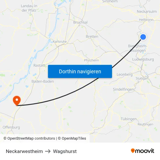 Neckarwestheim to Wagshurst map