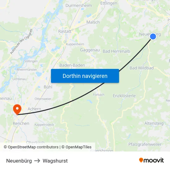 Neuenbürg to Wagshurst map