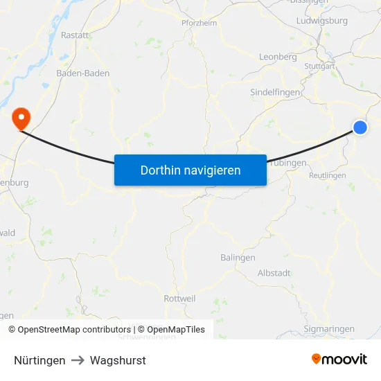 Nürtingen to Wagshurst map
