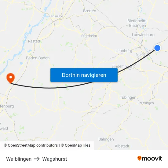 Waiblingen to Wagshurst map