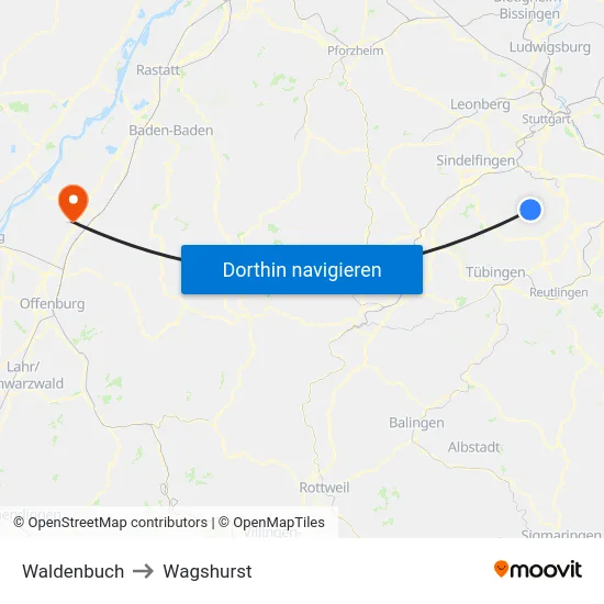Waldenbuch to Wagshurst map