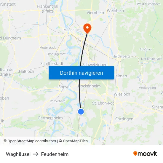 Waghäusel to Feudenheim map