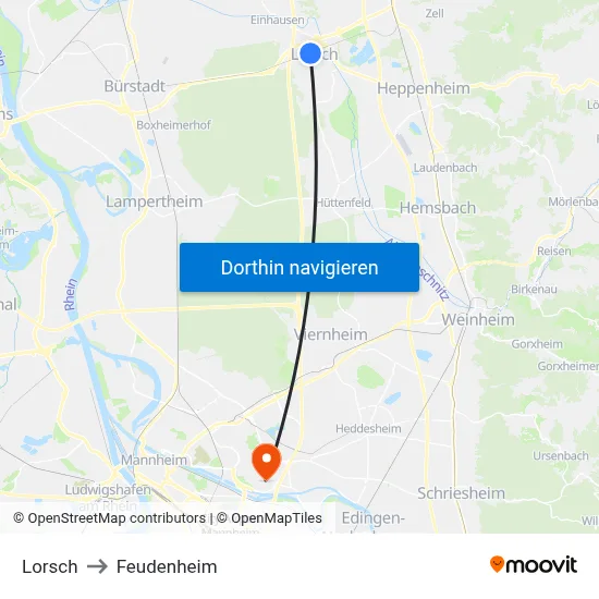 Lorsch to Feudenheim map