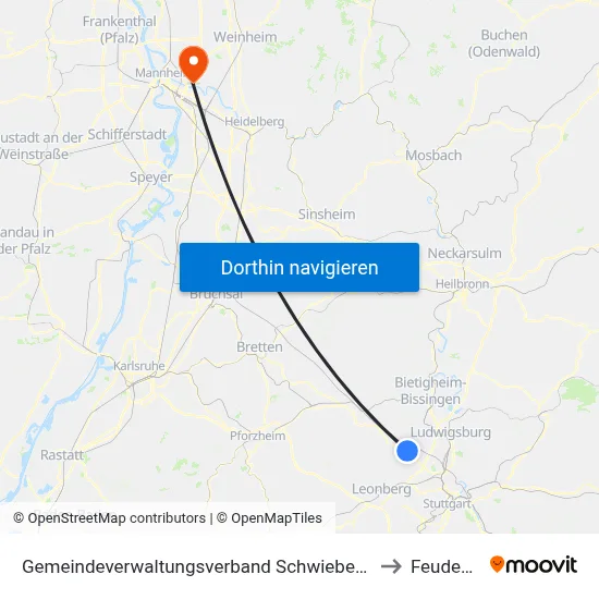 Gemeindeverwaltungsverband Schwieberdingen-Hemmingen to Feudenheim map