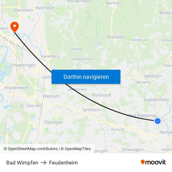 Bad Wimpfen to Feudenheim map