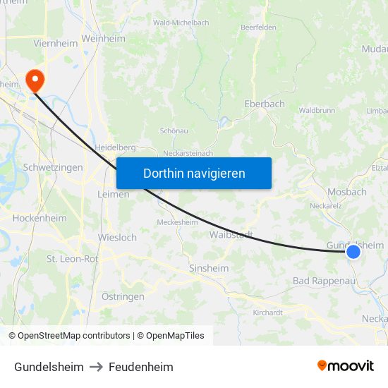 Gundelsheim to Feudenheim map