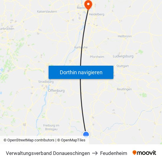 Verwaltungsverband Donaueschingen to Feudenheim map
