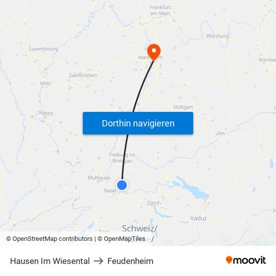Hausen Im Wiesental to Feudenheim map