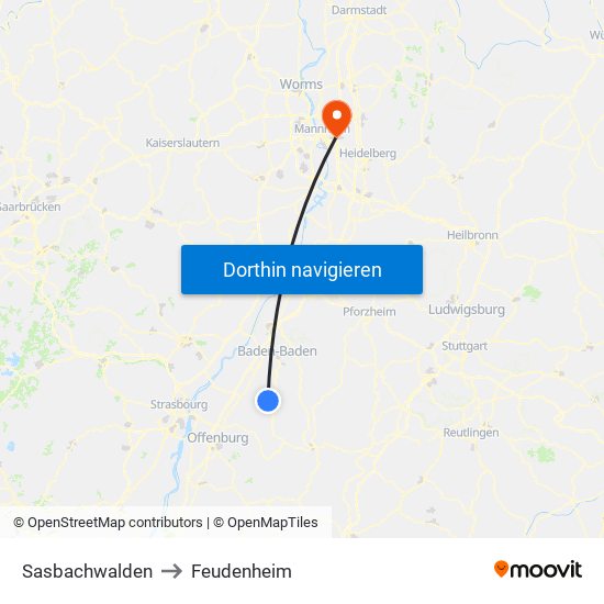 Sasbachwalden to Feudenheim map