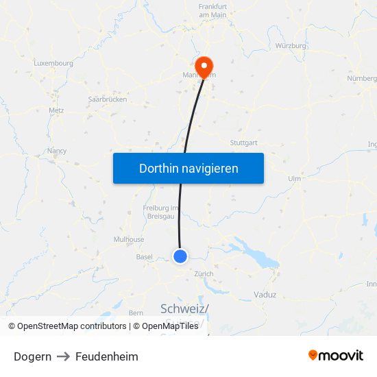 Dogern to Feudenheim map