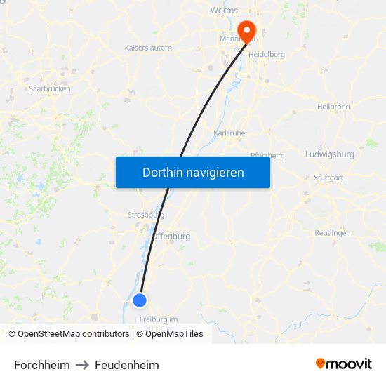 Forchheim to Feudenheim map