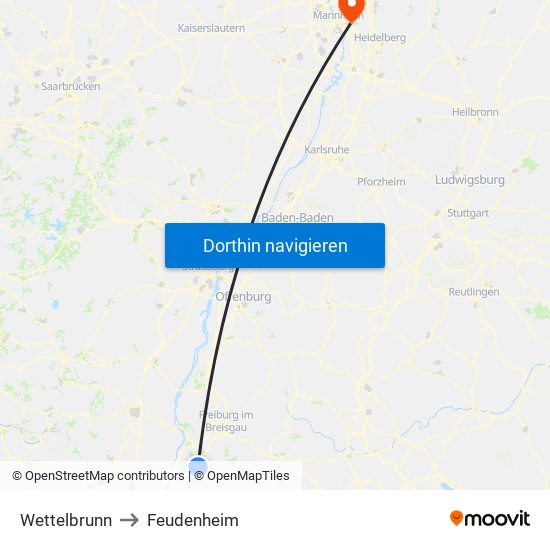 Wettelbrunn to Feudenheim map