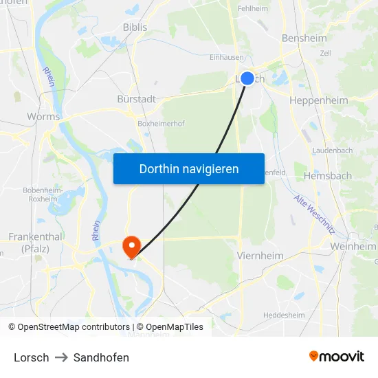 Lorsch to Sandhofen map