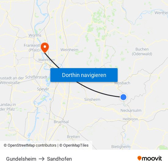 Gundelsheim to Sandhofen map