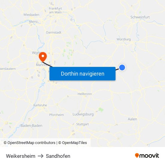 Weikersheim to Sandhofen map