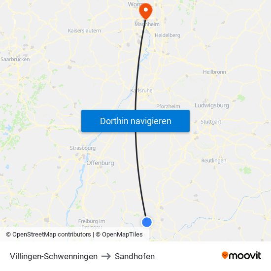 Villingen-Schwenningen to Sandhofen map