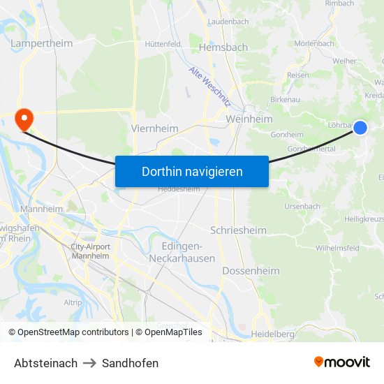 Abtsteinach to Sandhofen map