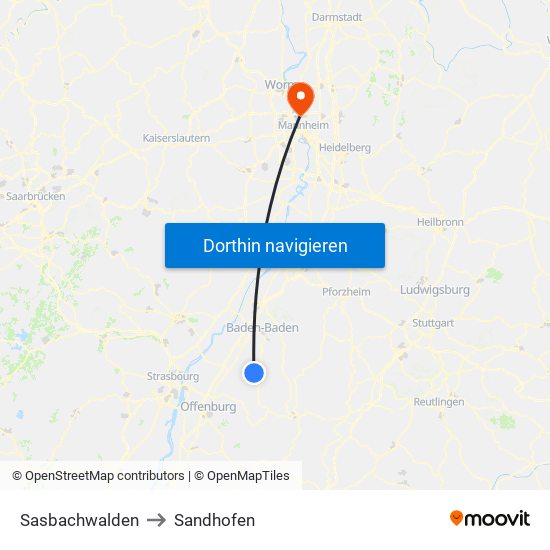 Sasbachwalden to Sandhofen map