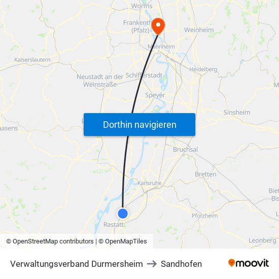 Verwaltungsverband Durmersheim to Sandhofen map