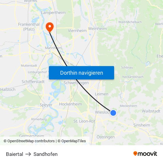 Baiertal to Sandhofen map