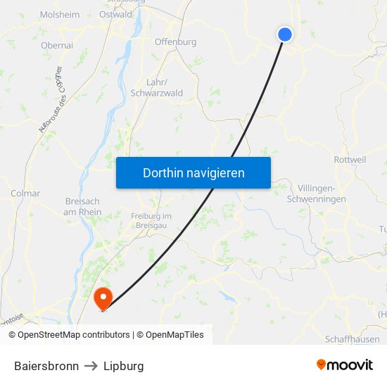 Baiersbronn to Lipburg map