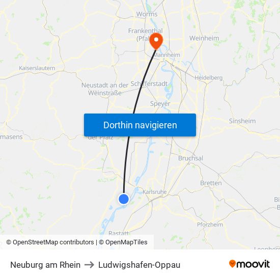 Neuburg am Rhein to Ludwigshafen-Oppau map