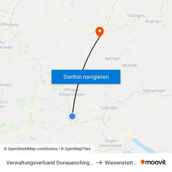 Verwaltungsverband Donaueschingen to Wiesenstetten map