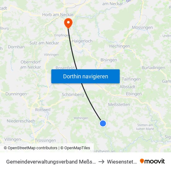 Gemeindeverwaltungsverband Meßstetten to Wiesenstetten map