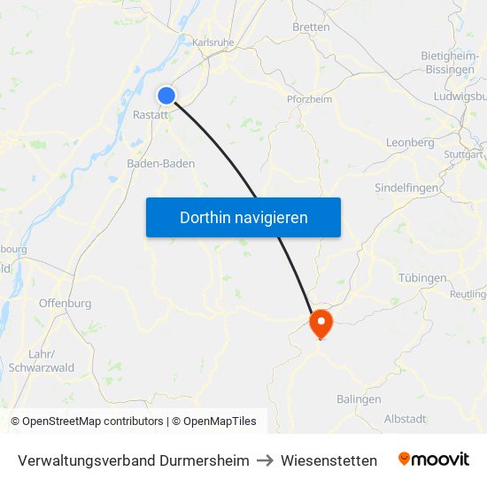Verwaltungsverband Durmersheim to Wiesenstetten map