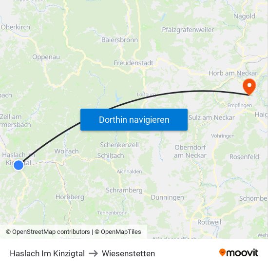 Haslach Im Kinzigtal to Wiesenstetten map