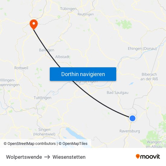 Wolpertswende to Wiesenstetten map