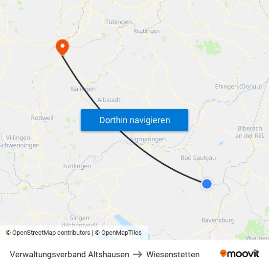 Verwaltungsverband Altshausen to Wiesenstetten map