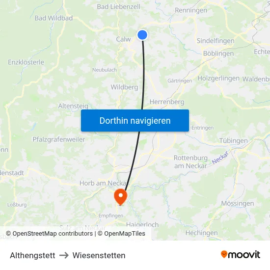 Althengstett to Wiesenstetten map