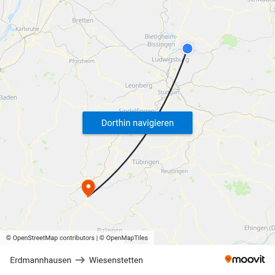 Erdmannhausen to Wiesenstetten map