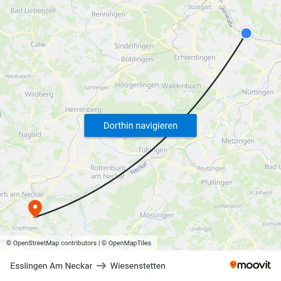 Esslingen Am Neckar to Wiesenstetten map