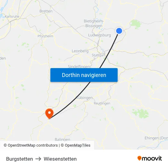 Burgstetten to Wiesenstetten map