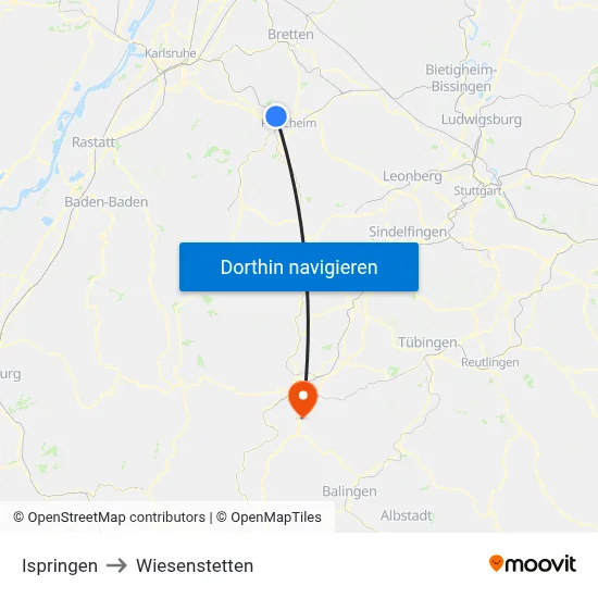 Ispringen to Wiesenstetten map